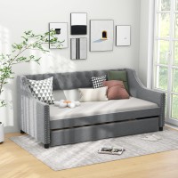 Komfott Upholstered Twin Daybed With Trundle, Sofa Daybed With Backrest & Armrests, Space-Saving Daybed Trundle Bed Frame For Bedroom, Guest Room & Dorm, No Box Spring Needed (Grey)