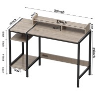 Minosys Computer Desk 39 Inch Home Office Desk With Storage Gaming Desk With Monitor Stand Modern Simple Study Table Adjust