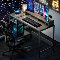 Minosys Computer Desk 39 Inch Home Office Desk With Storage Gaming Desk With Monitor Stand Modern Simple Study Table Adjust