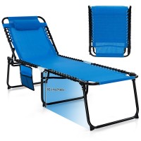 Gymax Lounge Chairs For Outside, Extra High Folding Beach Tanning Lounger With Adjustable Backrest, Footrest & Removable Pillow, Sunbathing Lounge For Patio, Poolside (1, Navy With Pocket)