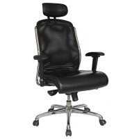 Offiho Model Croma | Directive Desk Chair, Ergonomic, Reclinable, High Mesh Back And 7-Position Adjustable Armrests, Leather Seat With Adjustable And Padded Headboard.