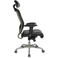 Offiho Model Croma | Directive Desk Chair, Ergonomic, Reclinable, High Mesh Back And 7-Position Adjustable Armrests, Leather Seat With Adjustable And Padded Headboard.