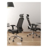 Offiho Model Croma | Directive Desk Chair, Ergonomic, Reclinable, High Mesh Back And 7-Position Adjustable Armrests, Leather Seat With Adjustable And Padded Headboard.