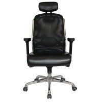 Offiho Model Croma | Directive Desk Chair, Ergonomic, Reclinable, High Mesh Back And 7-Position Adjustable Armrests, Leather Seat With Adjustable And Padded Headboard.