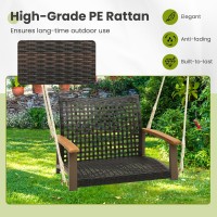 Dortala Hanging Porch Swing, 1 Person Patio Wicker Swing Chair With Metal Frame, Cushion, Ropes & Hooks, Outdoor Pe Rattan Swing Seat For Lawn Garden Backyard Balcony, Off White