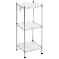 Songmics 3Tier Bathroom Shelf Storage Rack For Small Space With 3 Pp Shelf Liners Removable Hook Extendable Design Silver