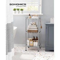 Songmics 3Tier Bathroom Shelf Storage Rack For Small Space With 3 Pp Shelf Liners Removable Hook Extendable Design Silver