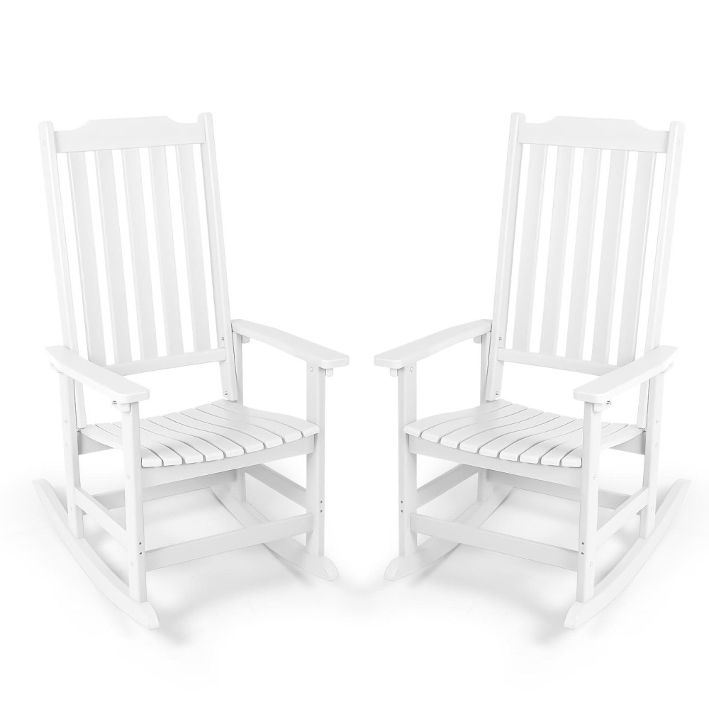 Mguio Outdoor Rocking Chairs Set Of 2 Porch Rocker With High Back Patio Rockers Set Of 2 Hdpe Weather Resistant Rocking Chair