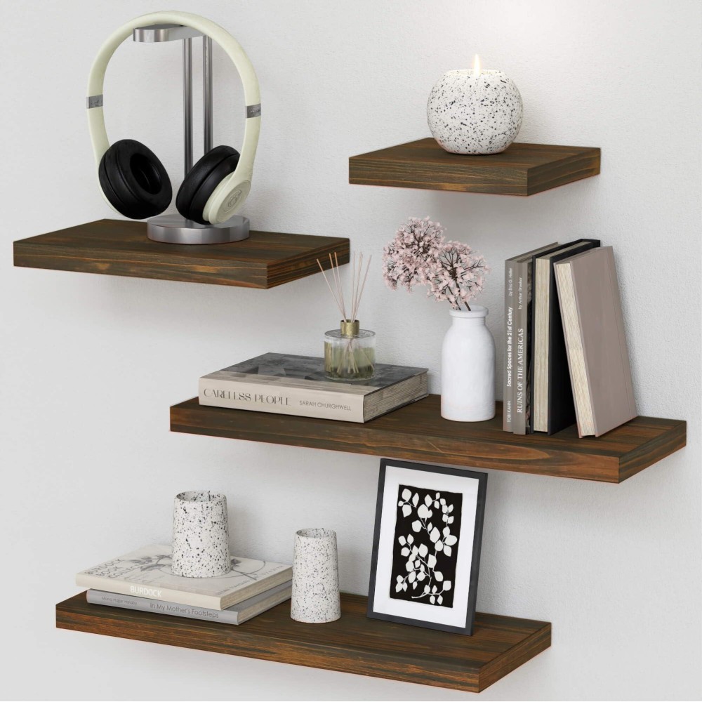 Boswillon Floating Shelves With Invisible Bracket Rustic Wood Wall Mounted Shelves Set Of 4 Hanging Wall Shelves Display For R