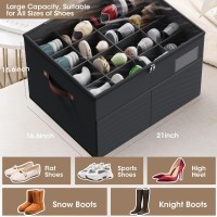 Gattlukd Shoe Organizer For Closet Fits Up To 16 Pairs Large Shoe Box Storage Container With Clear Cover With Adjustable Divi