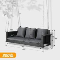 Vingli Heavy Duty 800 Lbs Wicker Hanging Porch Swing With Cushions Chains 5Ft Outdoor Rattan Swing Bench For Garden Yard La