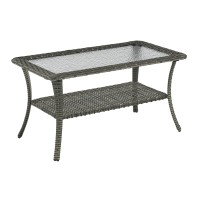 Rilyson Patio Tables Outdoor Coffee Table Wicker Rattan Coffee Tables With 2Tier Storage Shelf Glass Top For Outside Proch De