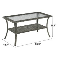 Rilyson Patio Tables Outdoor Coffee Table Wicker Rattan Coffee Tables With 2Tier Storage Shelf Glass Top For Outside Proch De