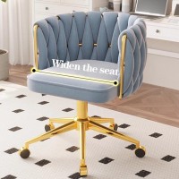 Wigselbl Velvet Vanity Chairs Home Office Desk Chairs With Wheels,Modern Mid Back Swivel Makeup Chair Armchair Hand Woven Accent Chairs For Girls And Women (Color : Gray -1)