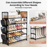 Vilick 5 Tier Shoe Rack With Hook And Side Pocket Shoe Organizer Space Saver Storage For 2025 Pair Shoe Storage Shelf Sturdy Fr