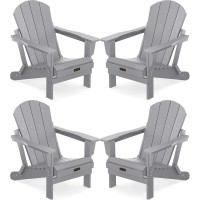 Serwall Folding Adirondack Chair Painted Adirondack Chair Set Of 4 Weather Resistant For Patio Deck Garden Backyard Deck Fire