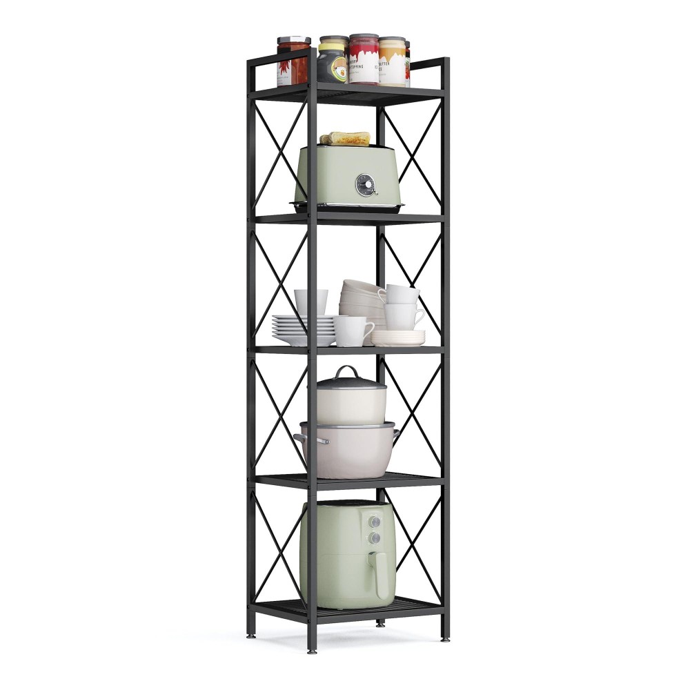 Songmics 5Tier Metal Storage Rack Shelving Unit With X Side Frames Dense Mesh 126 X 157 X 573 Inches For Entryway Kitch