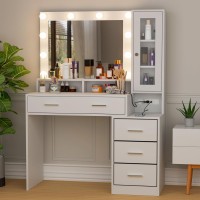 Likein Makeup Vanity With Charging Station Makeup Vanity Desk With Mirror And Lights Dressing Table With Nightstand Drawers