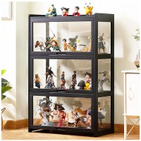 Generic Toys Display Case Clear Showcase | Acrylic Flip Doors, Transparent Bamboo Display Cabinet for Figures & Curio Collection | Floor Standing, Modern Design | Ideal for Home or Store