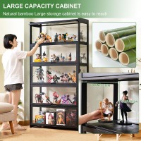 Generic Toys Display Case Clear Showcase | Acrylic Flip Doors, Transparent Bamboo Display Cabinet for Figures & Curio Collection | Floor Standing, Modern Design | Ideal for Home or Store