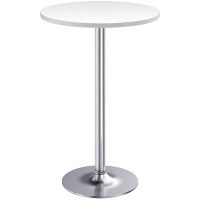 Furmax Bistro Pub Table Round Bar Height Cocktail Table Metal Base Mdf Top Obsidian Table With Silver Leg 238Inch Top 395In