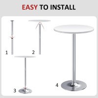 Furmax Bistro Pub Table Round Bar Height Cocktail Table Metal Base Mdf Top Obsidian Table With Silver Leg 238Inch Top 395In