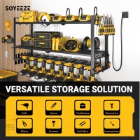 Soyeeze Power Tool Organizer With Charging Station Garage 8 Drill Holder Wall Mount Built In 8 Outlet Power Strip Power Tool Sto