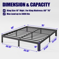 Hunlostten 10In High King Bed Frame No Box Spring Needed Heavy Duty King Platform Bed Frame With Round Corners Easy Assembly