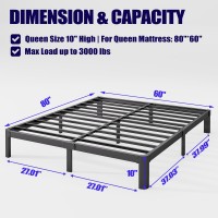 Hunlostten 10In High Queen Bed Frame No Box Spring Needed Heavy Duty Metal Platform Bed Frame Queen Size With Round Corners Ea