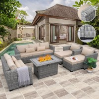 Rattaner 7 Pcs Outdoor Furniture Sets Patio Furniture Set With 45Inch Fire Pit Patio Couch Outdoor Chairs 60000 Btu Propane Fir