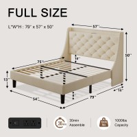 Einhomn Full Size Bed Frame With Wingback Button Tufted Storage Headboard And Type Ac Ports Upholstered Platform Bed Wooden Sl