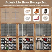 Gattlukd Shoe Organizer For Closet Fits Up To 16 Pairs Large Shoe Box Storage Container With Clear Cover Adjustable Dividers