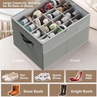 Gattlukd Shoe Organizer For Closet Fits Up To 16 Pairs Large Shoe Box Storage Container With Clear Cover Adjustable Dividers