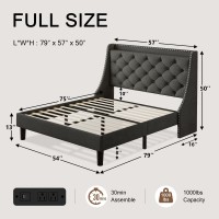 Einhomn Full Size Bed Frame With Wingback Button Tufted Storage Headboard And Type Ac Ports Upholstered Platform Bed Wooden Sl