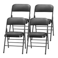 Amazing For Less Pack Of 4 Fabricvinyl Steel Frame Metal Foam Padded Folding Chairs Black Gray White 4Pack Vinyl Blac