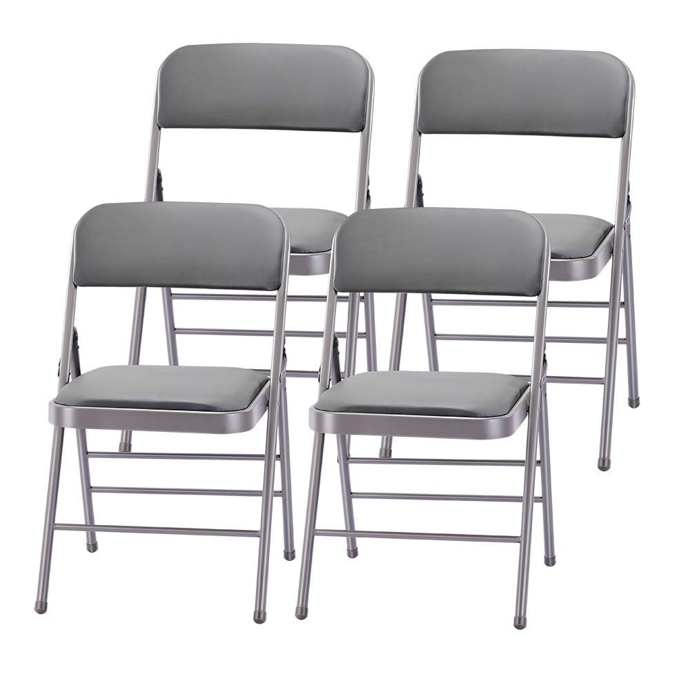 Amazing For Less Pack Of 4 Fabricvinyl Steel Frame Metal Foam Padded Folding Chairs Black Gray White 4Pack Vinyl Gray