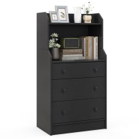 Ifanny 3 Drawer Dresser, Modern Chest Of Drawers With 2 Open Shelves & 3 Pull-Out Drawers, Wooden Storage Dresser For Small Spaces, Mid Century Dressers For Bedroom, Living Room, Entryway (Black)