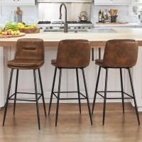 Cozyman Bar Stools Set Of 3 Doublelayer Upholstered Bar Height Stools For Kitchen Island Pub Faux Leather Barstools With Back