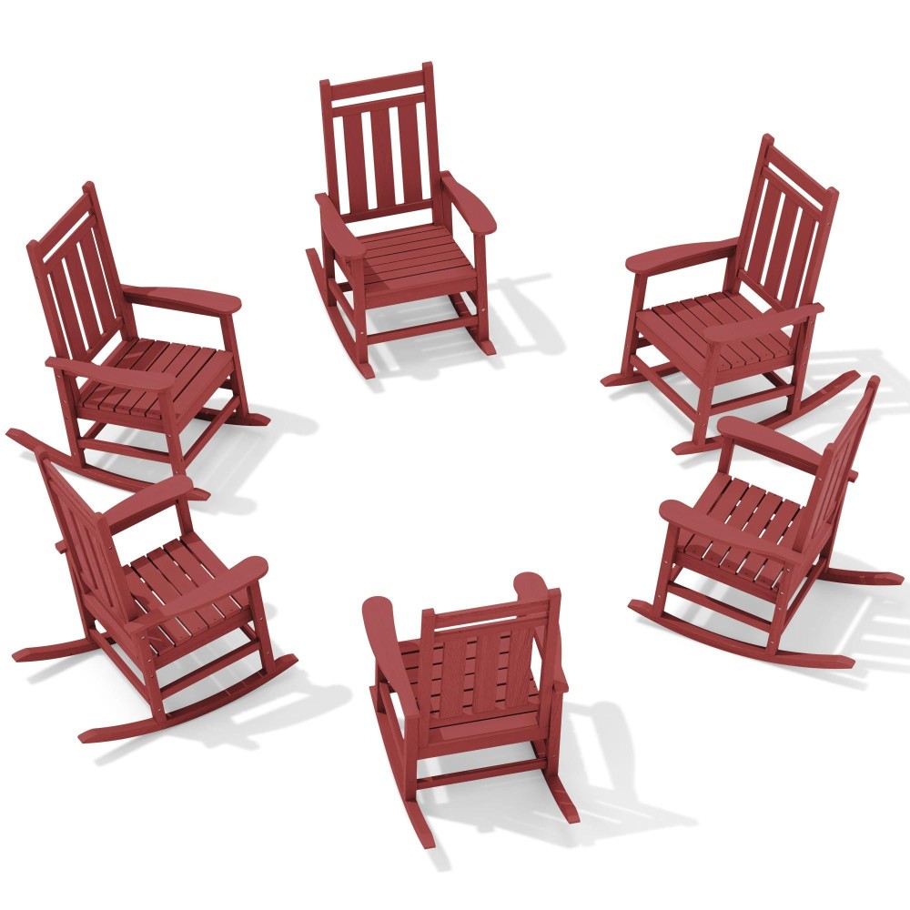 Kingyes Outdoor Patio Rocking Chair Set Of 6 Red