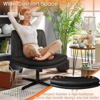 Pukami Criss Cross Legged Office Chair Armless Office Desk Chair No Wheels Pu Leather Modern Swivel Vanity Chair Height Adjustab