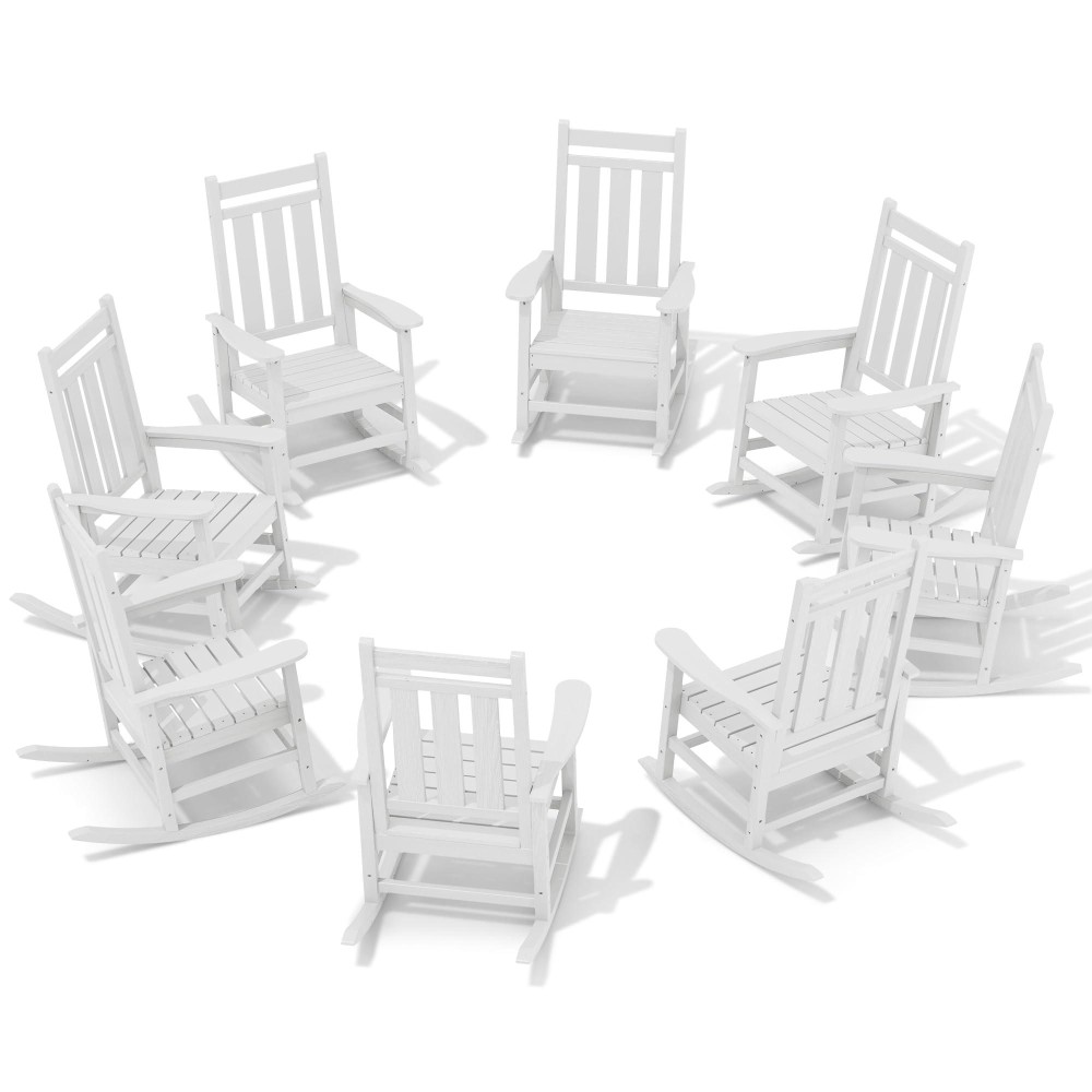 Kingyes Outdoor Patio Rocking Chair Set Of 8 Hdpe Oversized Porch Rocker High Back Outdoor Rocking Chair For Adult Outdoor Ro