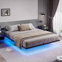 Hasuit Floating Bed Frame California King Size With Led Lights Metal Cal King Platform Bed No Box Spring Needed Easy To Assem