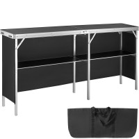 Vevor Extra Long Folding Portable Bar Tradeshow Podium Table For Indoor, Outdoor, Party, Picnic, Exhibition, Includes Carrying Case, Storage Shelf And Black Skirt, 77.95