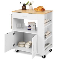 Silkydry Kitchen Island Cart, Rolling Kitchen Carts On Wheels With Storage, Small Kitchen Trolley Cart With Drawer, Open Shelf, Towel & Spice Rack, Movable Island For Dining Room (White)