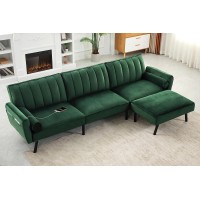 Duraspace Velvet Sectional Convertible Sofa With Chaise 1065 L Shape Sectional Sofa Couch With Usb Split Back Folding Futon