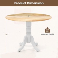 Costway Round Dining Table For 4, 40-Inch Wooden Kitchen Table With Solid Rubber Wood Frame, Curved Trestle Legs, Adjustable Foot Pads, Mid Century Rustic Dinning Table For Living Room (Natural+White)
