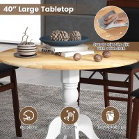 Costway Round Dining Table For 4, 40-Inch Wooden Kitchen Table With Solid Rubber Wood Frame, Curved Trestle Legs, Adjustable Foot Pads, Mid Century Rustic Dinning Table For Living Room (Natural+White)