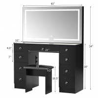 Vowner Vanity With Lighted Mirror Makeup Vanity Desk With Power Outlet And 9 Drawers 3 Color Lighting Modes Adjustable Bright