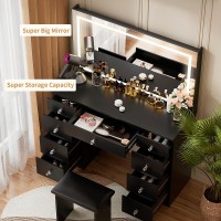 Vowner Vanity With Lighted Mirror Makeup Vanity Desk With Power Outlet And 9 Drawers 3 Color Lighting Modes Adjustable Bright