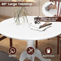Costway Round Dining Table For 4, 40-Inch Wooden Kitchen Table With Solid Rubber Wood Frame, Curved Trestle Legs, Adjustable Foot Pads, Mid Century Rustic Dinning Table For Living Room (White)